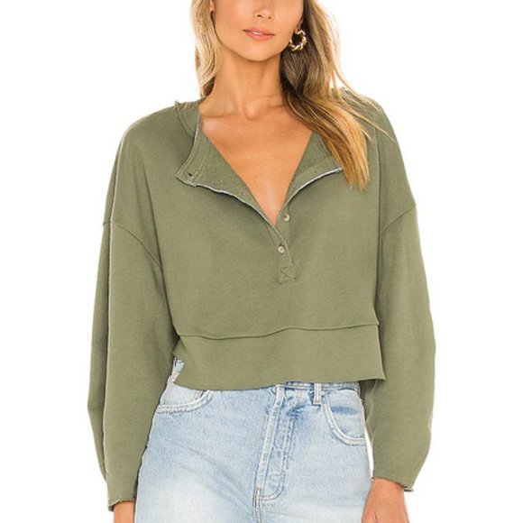 Lovers + Friends NWT Green Oversized Henley Pullover Size Small - Picture 3 of 6